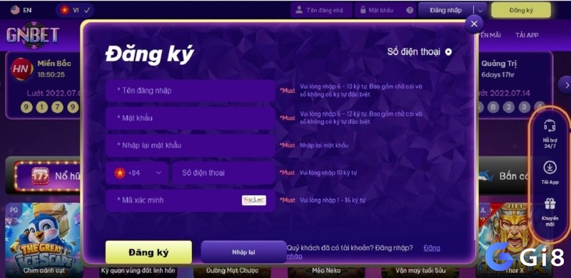 Lưu ý khi đăng ký Gnbet