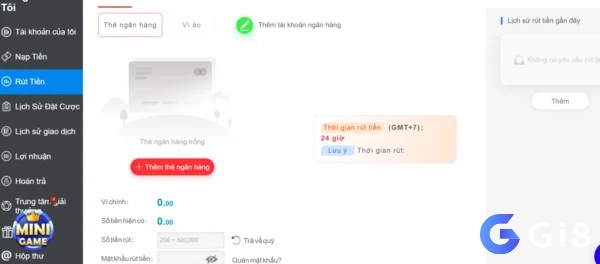 Thao tác nạp rút tiền nhanh chóng chỉ có tại cổng game Gi8