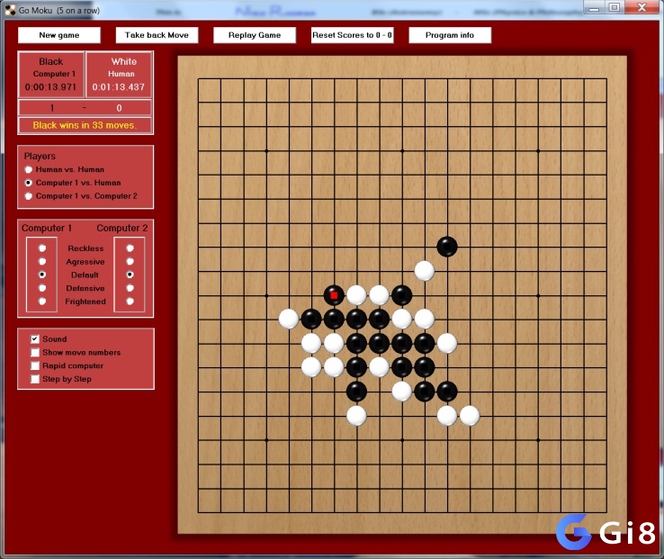 Minh họa cách chơi và điều kiện thắng trong game cờ ziga – xếp 5 quân liên tiếp trên bàn cờ.